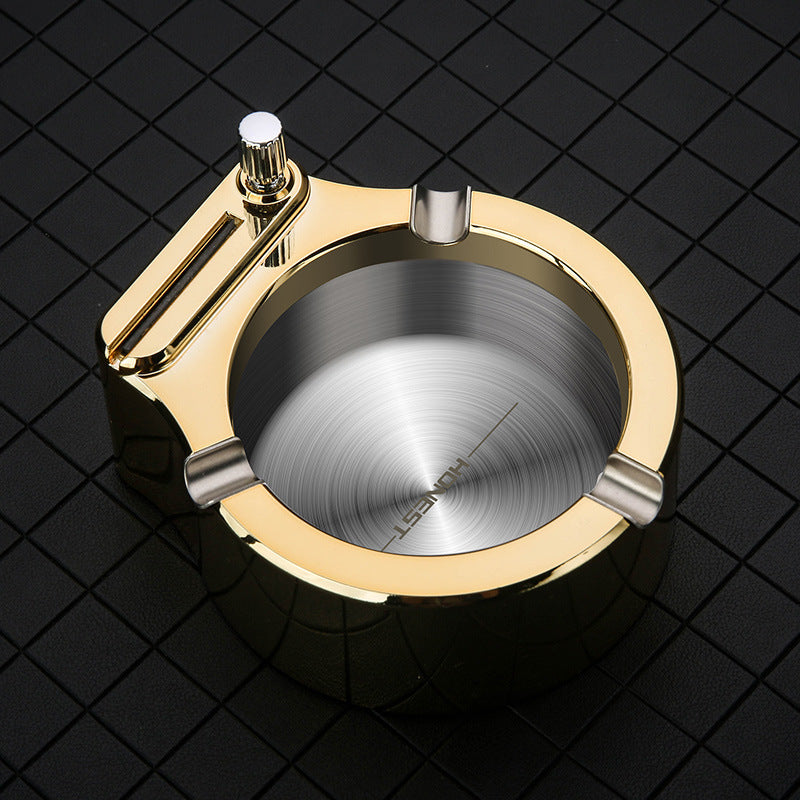 Large Cigarette Ashtray With Permanent Match Lighter Fancy Metal Ash Tray Set For Weed Cool For Cigars Outdoor Indoor Decor In Home Office