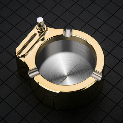 Large Cigarette Ashtray With Permanent Match Lighter Fancy Metal Ash Tray Set For Weed Cool For Cigars Outdoor Indoor Decor In Home Office