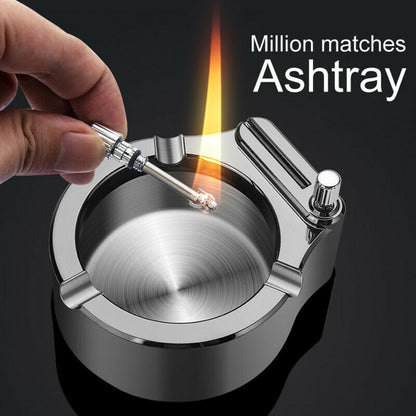 Large Cigarette Ashtray With Permanent Match Lighter Fancy Metal Ash Tray Set For Weed Cool For Cigars Outdoor Indoor Decor In Home Office